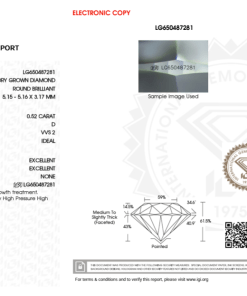 เพชรแท้ Lab Grown Diamond 0.52 กะรัต น้ำ 100 เกรด VVS2 ID EX EX N พร้อมเซอร์ IGI (1CER933)