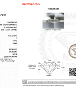 เพชรแท้ Lab Grown Diamond 0.52 กะรัต น้ำ 100 เกรด VVS2 ID EX EX N พร้อมเซอร์ IGI (1CER934)