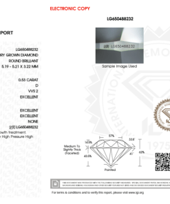 เพชรแท้ Lab Grown Diamond 0.53 กะรัต น้ำ 100 เกรด VVS2 EX EX EX N พร้อมเซอร์ IGI (1CER927)