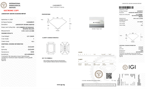 เพชรแท้ Lab Grown Diamond 2.01 กะรัต น้ำ 98 เกรด VS2 EX EX N พร้อมเซอร์ IGI (1CER882)