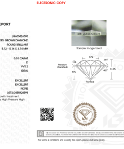 เพชรแท้ Lab Grown Diamond 0.51 กะรัต น้ำ 100 เกรด VVS2 ID EX EX N พร้อมเซอร์ IGI (1CER928)