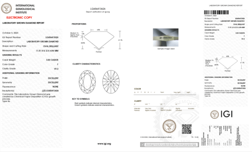 เพชรแท้ Lab Grown Diamond 3.00 กะรัต น้ำ 98 เกรด VS2 EX EX N พร้อมเซอร์ IGI (1CER864)