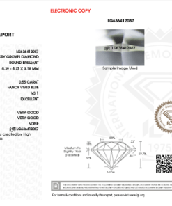 เพชรแท้ Lab Grown Diamond 0.55 กะรัต น้ำ VIVID BLUE เกรด VS1 EX VG VG N พร้อมเซอร์ IGI (1CER1056)