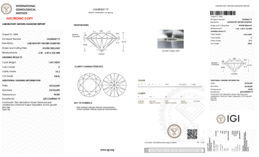 เพชรแท้ Lab Grown Diamond 1.04 กะรัต น้ำ 100 เกรด VS2 ID EX EX N พร้อมเซอร์ IGI (1CER1116)