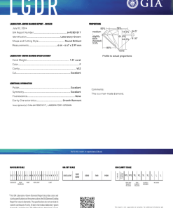 เพชรแท้ Lab Grown Diamond 1.01 กะรัต น้ำ 98 เกรด VS2 EX EX EX N พร้อมเซอร์ GIA (1CER1127)