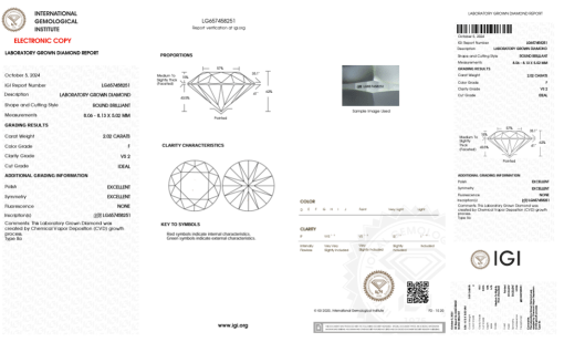 เพชรแท้ Lab Grown Diamond 2.02 กะรัต น้ำ 98 เกรด VS2 ID EX EX N พร้อมเซอร์ IGI (1CER1093)