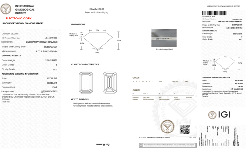 เพชรแท้ Lab Grown Diamond 2.00 กะรัต น้ำ 98 เกรด VS2 EX EX N พร้อมเซอร์ IGI (1CER1057)