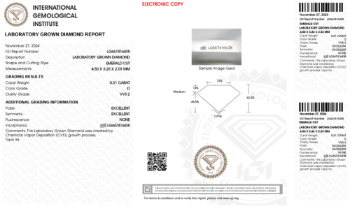 เพชรแท้ Lab Grown Diamond 0.31 กะรัต น้ำ 100 เกรด VVS2 EX EX N พร้อมเซอร์ IGI (1CER1060)