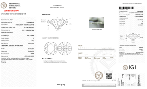 เพชรแท้ Lab Grown Diamond 3.00 กะรัต น้ำ 100 เกรด VS2 EX EX EX N พร้อมเซอร์ IGI (1CER1091)