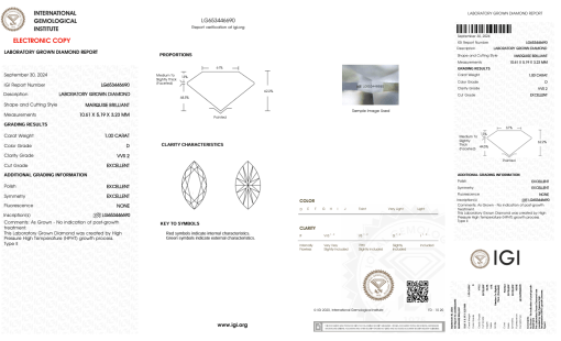 เพชรแท้ Lab Grown Diamond 1.00 กะรัต น้ำ 100 เกรด VVS2 EX EX EX N พร้อมเซอร์ IGI (1CER1173)