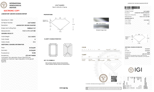 เพชรแท้ Lab Grown Diamond 3.02 กะรัต น้ำ 100 เกรด VS2 EX EX N พร้อมเซอร์ IGI (1CER1183)