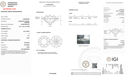 เพชรแท้ Lab Grown Diamond 3.04 กะรัต น้ำ 96 เกรด VS2 ID EX EX N พร้อมเซอร์ IGI (1CER1260)